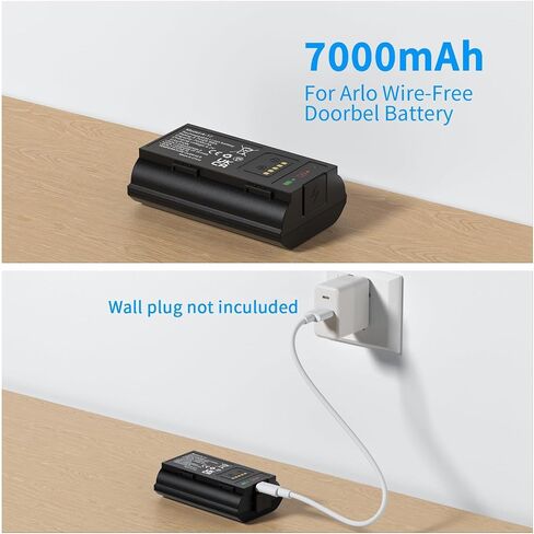 7000mAh Rechargeable Back-Up Battery for Arlo Wire-Free Video Doorbell | Compatible with AVD2001 AVD2001B VMA2400 A-12, Long-Lasting Power Supply for Arlo Doorbell Camera in Kuwait