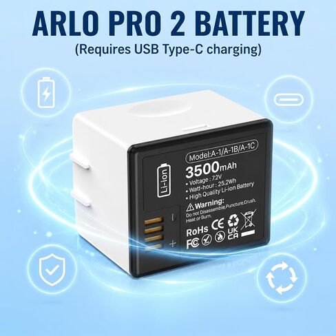 3500mAh 1-Pack Battery for Arlo Pro, Pro 2, Replacement Battery for Arlo Pro, Pro 2 Camera VMA4400 VMC4030 VM4230 VMS3230 VM4030 VM4030P in Kuwait