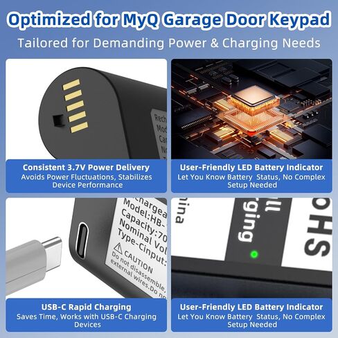 SAPBJ 7000mAh Replacement Battery for myQ Smart Garage Video Keypad | Upgraded Capacity Rechargeable Lithium-Ion Battery, Delivery Extended Run, Come with Type-C Charging Cable in Saudi Arabia