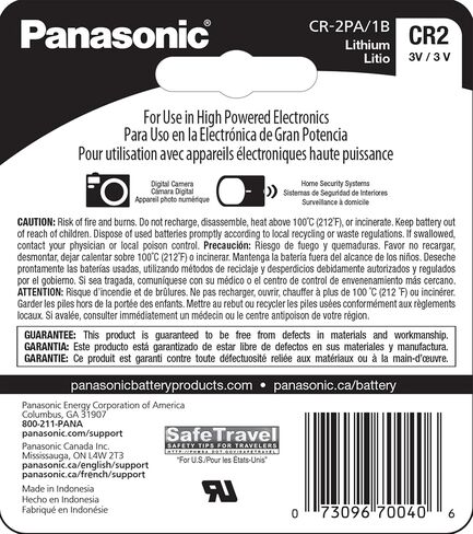Panasonic CR2 3.0 Volt Long Lasting Lithium Batteries for Rangefinders, Cameras, Flashlights and Other Devices, 1-Battery Pack in Kuwait