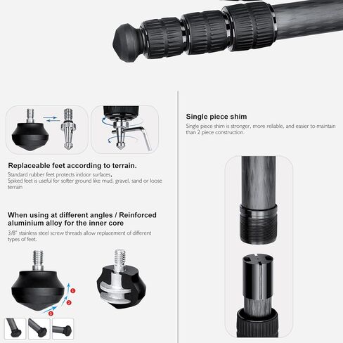 Leofoto SA-404CLX 172.9cm / 68.07in Carbon Fiber Shooting/Hunting Compact Tripod, 3/8" Mounting Stud, Max Load: 40kg / 88.18lb, 4 Section Professional Photography Tripod for Outdoor in Kuwait
