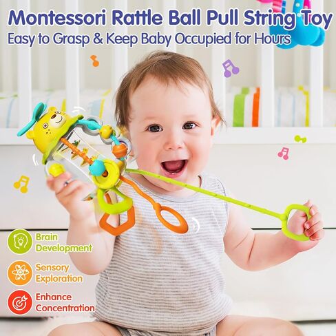 HOLA Montessori Toys for 1 Year Old Boys-Rattle Teething Baby Toys 0-6 & 6-12 Months, Silicone Pull String Sensory Toys for 1 Year Old Girl Gifts Christmas Stocking Stuffers in Kuwait