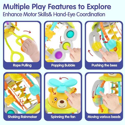 HOLA Montessori Toys for 1 Year Old Boys-Rattle Teething Baby Toys 0-6 & 6-12 Months, Silicone Pull String Sensory Toys for 1 Year Old Girl Gifts Christmas Stocking Stuffers in Kuwait