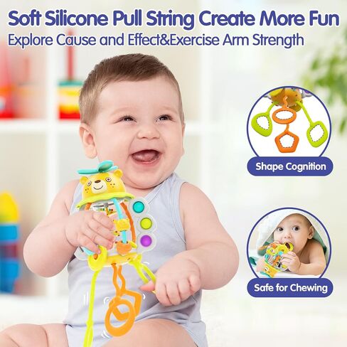 HOLA Montessori Toys for 1 Year Old Boys-Rattle Teething Baby Toys 0-6 & 6-12 Months, Silicone Pull String Sensory Toys for 1 Year Old Girl Gifts Christmas Stocking Stuffers in Kuwait