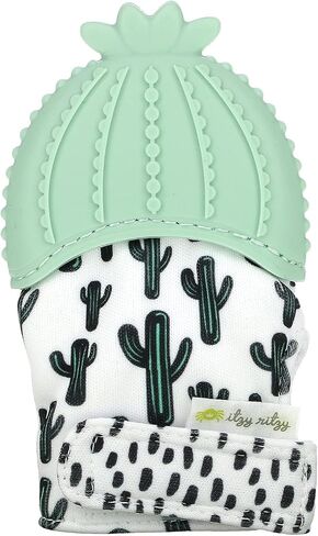 Itzy Ritzy Silicone Teething Mitt - Soothing Infant Teething Mitten with Adjustable Strap, Crinkle Sound & Textured Silicone to Soothe Sore & Swollen Gums - for Ages 3 Months & Up (Cactus) | With Adjustable Strap, Crinkle Sound & Textured Silicone to Soot in Kuwait