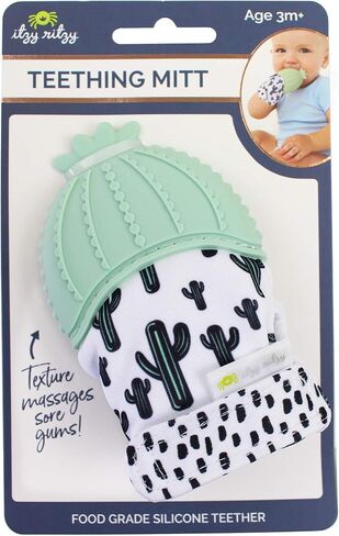 Itzy Ritzy Silicone Teething Mitt - Soothing Infant Teething Mitten with Adjustable Strap, Crinkle Sound & Textured Silicone to Soothe Sore & Swollen Gums - for Ages 3 Months & Up (Cactus) | With Adjustable Strap, Crinkle Sound & Textured Silicone to Soot in Kuwait