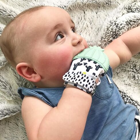 Itzy Ritzy Silicone Teething Mitt - Soothing Infant Teething Mitten with Adjustable Strap, Crinkle Sound & Textured Silicone to Soothe Sore & Swollen Gums - for Ages 3 Months & Up (Cactus) | With Adjustable Strap, Crinkle Sound & Textured Silicone to Soot in Kuwait