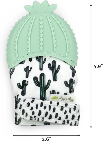 Itzy Ritzy Silicone Teething Mitt - Soothing Infant Teething Mitten with Adjustable Strap, Crinkle Sound & Textured Silicone to Soothe Sore & Swollen Gums - for Ages 3 Months & Up (Cactus) | With Adjustable Strap, Crinkle Sound & Textured Silicone to Soot in Kuwait