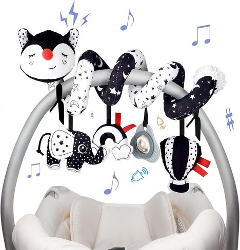 XIXILAND Car Seat Toys Baby Toys 0-3 Months Developmental, Stroller Toys Infant Toys 0-6 Months Newborn Toys, Carseat Toys for Infants 0-12 Months with Dinosaur, Lion Mirror, Teether in Kuwait