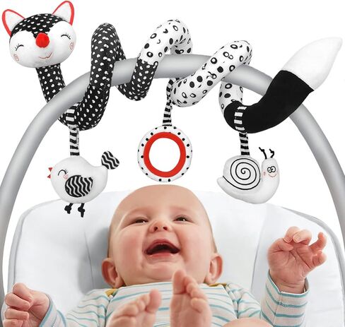XIXILAND Car Seat Toys Baby Toys 0-3 Months Developmental, Stroller Toys Infant Toys 0-6 Months Newborn Toys, Carseat Toys for Infants 0-12 Months with Dinosaur, Lion Mirror, Teether in Kuwait