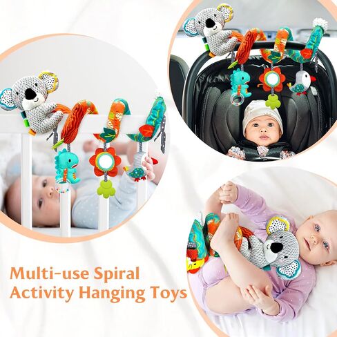 XIXILAND Car Seat Toys Baby Toys 0-3 Months Developmental, Stroller Toys Infant Toys 0-6 Months Newborn Toys, Carseat Toys for Infants 0-12 Months with Dinosaur, Lion Mirror, Teether in Kuwait