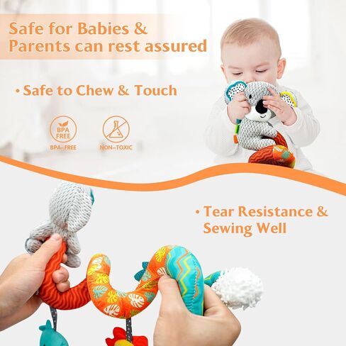 XIXILAND Car Seat Toys Baby Toys 0-3 Months Developmental, Stroller Toys Infant Toys 0-6 Months Newborn Toys, Carseat Toys for Infants 0-12 Months with Dinosaur, Lion Mirror, Teether in Kuwait