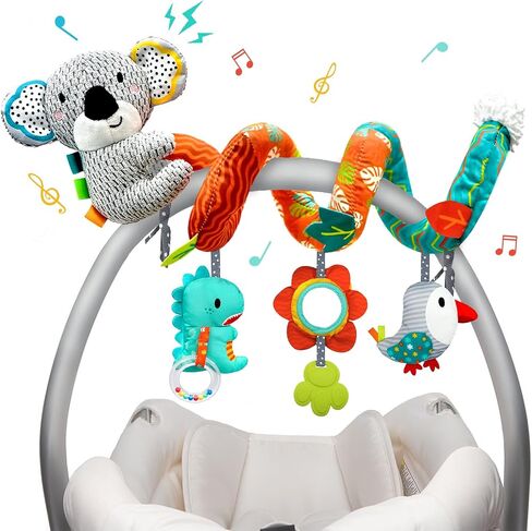 XIXILAND Car Seat Toys Baby Toys 0-3 Months Developmental, Stroller Toys Infant Toys 0-6 Months Newborn Toys, Carseat Toys for Infants 0-12 Months with Dinosaur, Lion Mirror, Teether in Kuwait