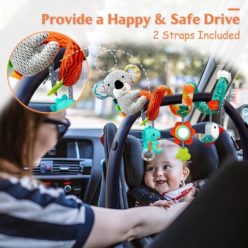 XIXILAND Car Seat Toys Baby Toys 0-3 Months Developmental, Stroller Toys Infant Toys 0-6 Months Newborn Toys, Carseat Toys for Infants 0-12 Months with Dinosaur, Lion Mirror, Teether in Kuwait