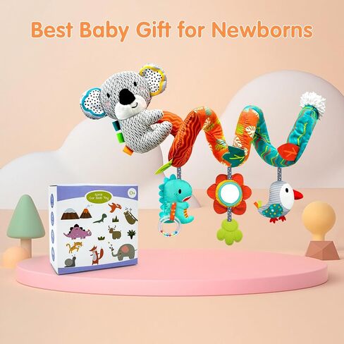 XIXILAND Car Seat Toys Baby Toys 0-3 Months Developmental, Stroller Toys Infant Toys 0-6 Months Newborn Toys, Carseat Toys for Infants 0-12 Months with Dinosaur, Lion Mirror, Teether in Kuwait