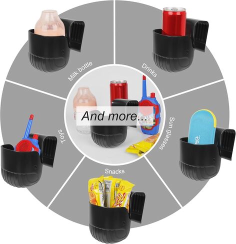Universal Cup Holder for Car Seats & Baby Strollers, Black | Hands-free drink & snack organizer for convertible car seats, wheelchairs, bikes & scooters. Easy install, no tools needed. in Kuwait
