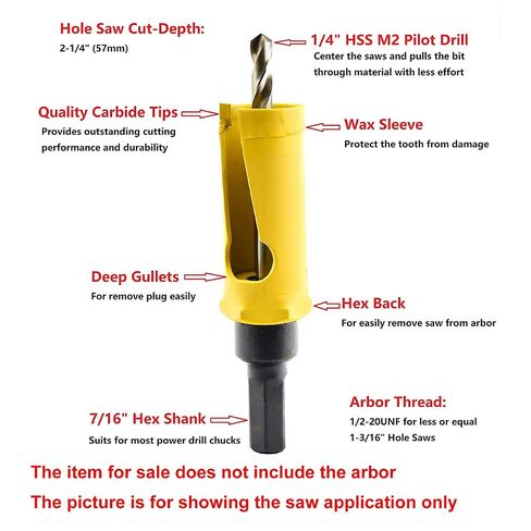 MaxTool 1-1/2" TCT Hole Saw 38mm Carbide Tip Holesaw 2" Deep with 5/8-18 Thread for Cutting Asphalt Brick Concrete MDF Tough Material; CT00Y57R132E in Kuwait