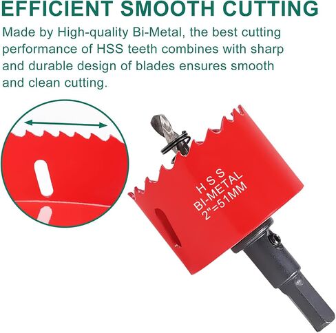 HYCHIKA 2 Inch/51mm Hole Saw,Bi-Metal Cutter Hole Max Cutting Depth 32mm with 1 Arbor Drill Bit for Wood Cutting Cornhole Plastic Drywall Boards Fiberboard in Kuwait