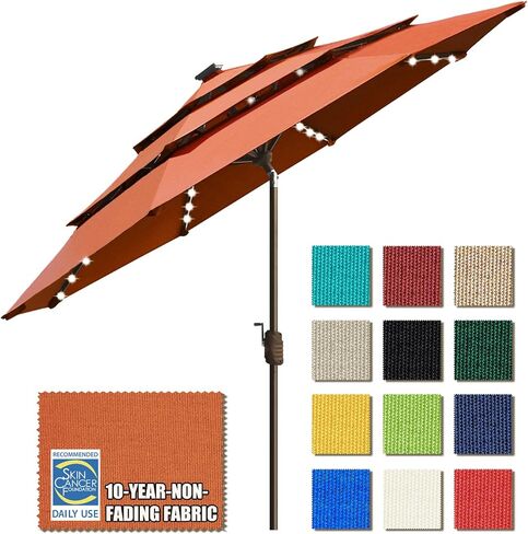 EliteShade 1 Set of 9ft 3-Tier Umbrella with Lights (Rust) & Hitch Mount Umbrella Holder in Kuwait