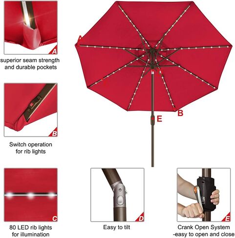 EliteShade 1 Set of 9ft Umbrella with Lights (Logo Red) & Hitch Mount Umbrella Holder in Kuwait