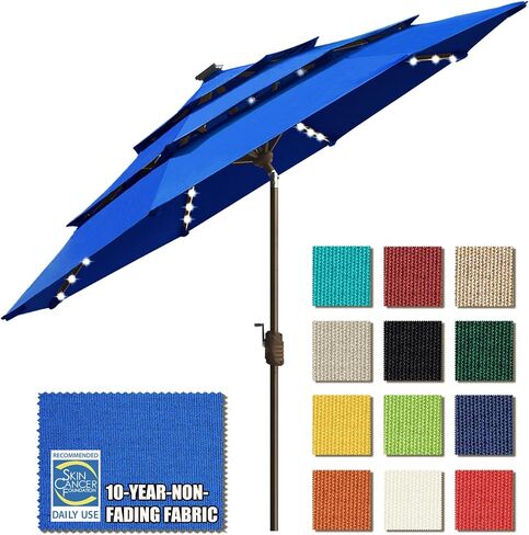EliteShade 1 Set of 9ft 3-Tier Umbrella with Lights (Royal Blue) & Hitch Mount Umbrella Holder in Kuwait