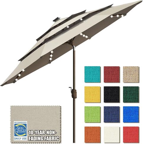 EliteShade 1 Set of 9ft 3-Tier Umbrella with Lights (Antique Beige) & Hitch Mount Umbrella Holder in Kuwait