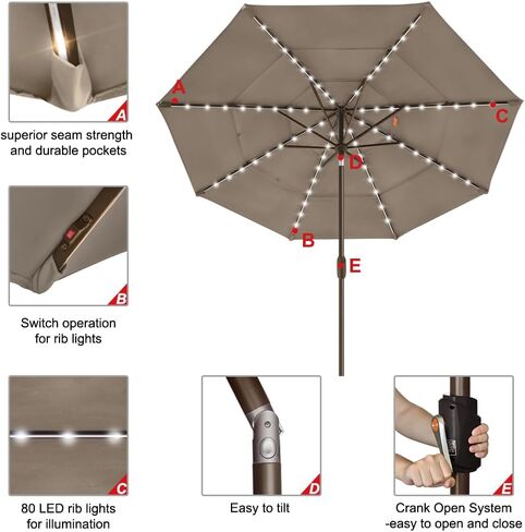 EliteShade 1 Set of 9ft 3-Tier Umbrella with Lights (Mushroom) & Hitch Mount Umbrella Holder in Kuwait