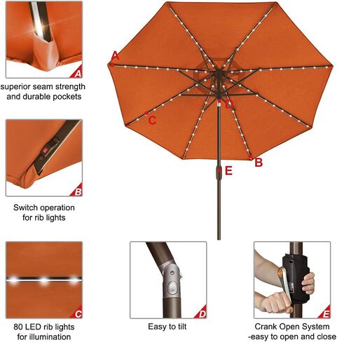 EliteShade 1 Set of 9ft Umbrella with Lights (Rust) & Hitch Mount Umbrella Holder in Kuwait