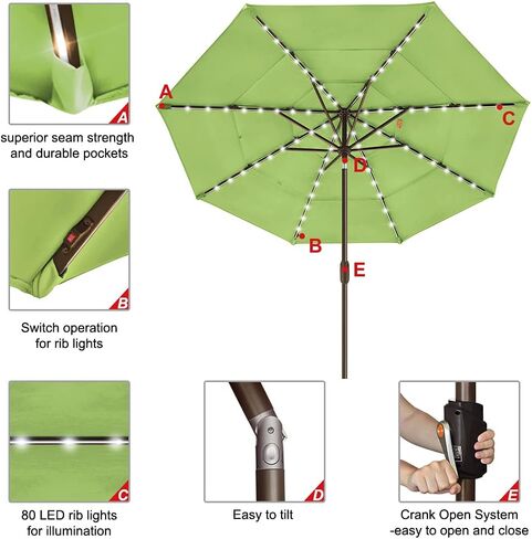 EliteShade 1 Set of 9ft 3-Tier Umbrella with Lights (Macaw Green) & Hitch Mount Umbrella Holder in Kuwait
