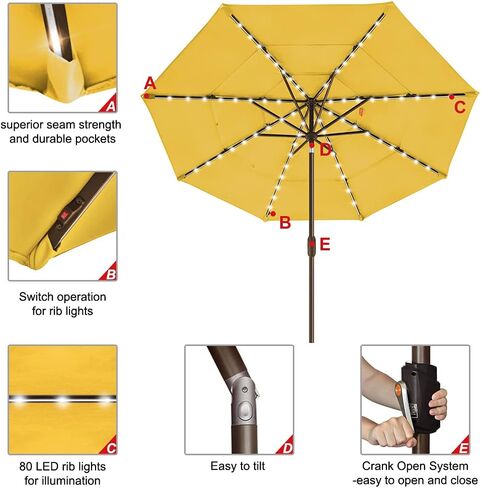 EliteShade 1 Set of 9ft 3-Tier Umbrella with Lights (Sunflower Yellow) & Hitch Mount Umbrella Holder in Kuwait