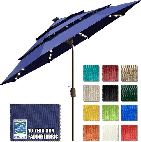 EliteShade 1 Set of 9ft 3-Tier Umbrella with Lights (Navy Blue) & Hitch Mount Umbrella Holder in Kuwait