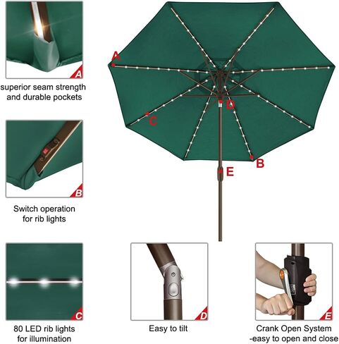 EliteShade 1 Set of 9ft Umbrella with Lights (Forest Green) & Hitch Mount Umbrella Holder in Kuwait