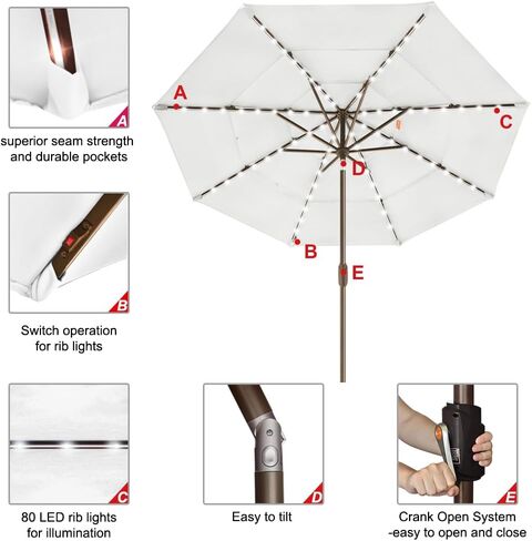 EliteShade 1 Set of 9ft 3-Tier Umbrella with Lights (White) & Hitch Mount Umbrella Holder in Kuwait