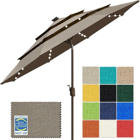 EliteShade 1 Set of 9ft 3-Tier Umbrella with Lights (Taupe) & Hitch Mount Umbrella Holder in Kuwait