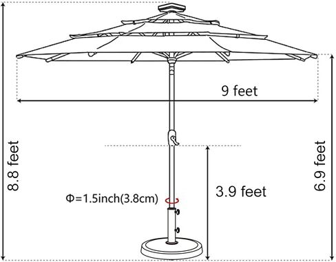EliteShade 1 Set of 9ft 3-Tier Umbrella with Lights (Taupe) & Hitch Mount Umbrella Holder in Kuwait