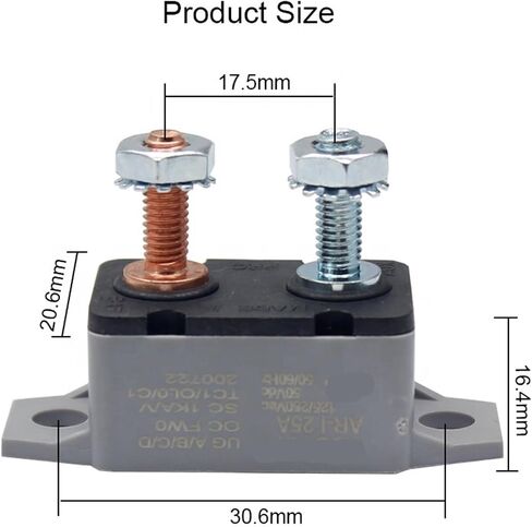 2PCS AR-20A DC 12V 24V Automatic Reset Circuit Breaker with Cover Stud Bolt in Kuwait