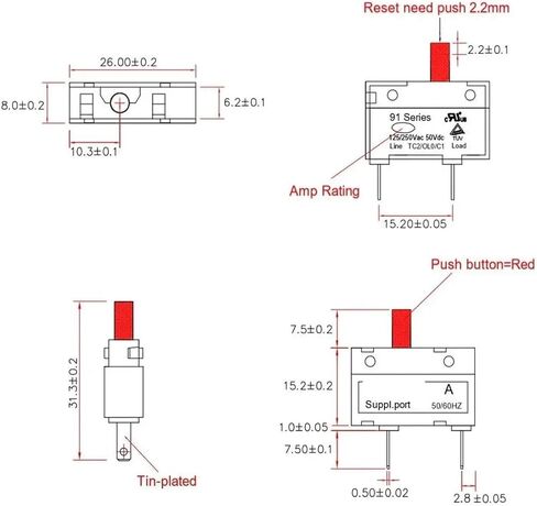 1pc 2.75A Circuit breakermanual Reset Thermal Overload Protector in Kuwait