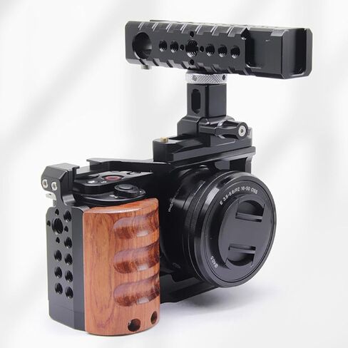 Universal Camera Cage Top Handle Grip, Adjustable Aluminum Alloy Rig with Cold Shoe Mount, 1/4 and 3/8 Inch Screw Holes, Removable Slider for Hole, for Microphones and Accessories in Kuwait