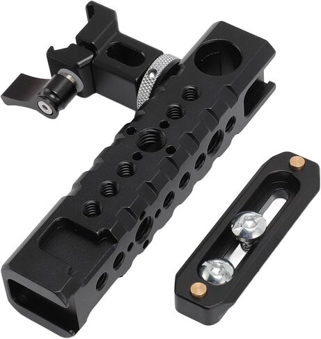 Universal Camera Cage Top Handle Grip, Adjustable Aluminum Alloy Rig with Cold Shoe Mount, 1/4 and 3/8 Inch Screw Holes, Removable Slider for Hole, for Microphones and Accessories in Kuwait