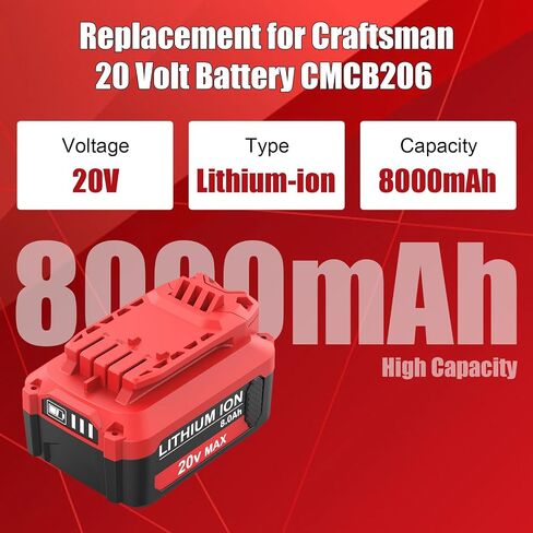 2 Packs 8000mAh Replacement for Craftsman 20V Battery CMCB206 | Compatible with Craftsman 20 Volt Batteries CMCB209 CMCB205 CMCB204 CMCB202 in Saudi Arabia
