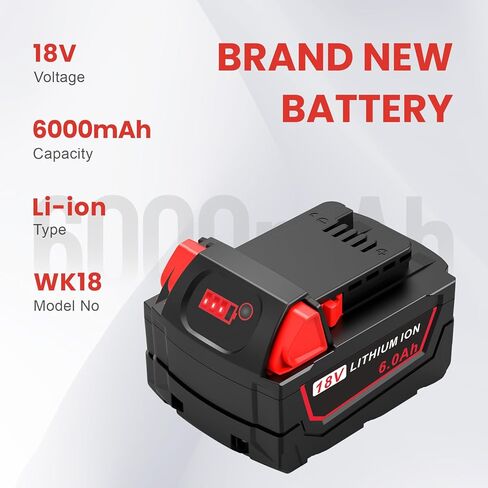 Djsanu 18V 6Ah Battery and N12-18C Dual Port Charger Set for Milwaukee Tools M12 Mk-18 48-11-1850 48-11-1860 48-11-1820 48-11-1840 48-11-1815 48-11-1830 48-11-1870 Fast Charging in Kuwait