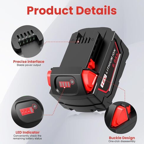 Djsanu 18V 6Ah Battery and N12-18C Dual Port Charger Set for Milwaukee Tools M12 Mk-18 48-11-1850 48-11-1860 48-11-1820 48-11-1840 48-11-1815 48-11-1830 48-11-1870 Fast Charging in Kuwait