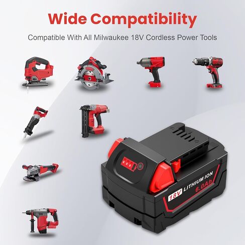 Djsanu 18V 6Ah Battery and N12-18C Dual Port Charger Set for Milwaukee Tools M12 Mk-18 48-11-1850 48-11-1860 48-11-1820 48-11-1840 48-11-1815 48-11-1830 48-11-1870 Fast Charging in Kuwait