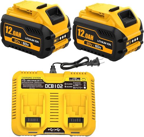 2 Packs 12Ah Replacement for Dewalt 20V/60V Battery and DCB102 Charger | Compatible with Dewalt 60 Volt Max Batteries DCB612 DCB609 DCB606 DCB208 DCB207 DCB206 DCB204 DCB203 DCB201 in Saudi Arabia