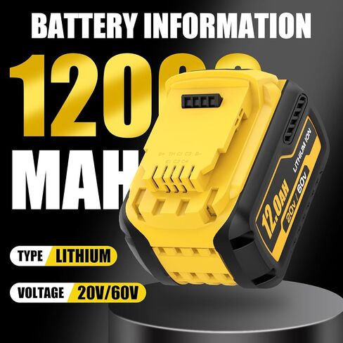 2 Packs 12Ah Replacement for Dewalt 20V/60V Battery and DCB102 Charger | Compatible with Dewalt 60 Volt Max Batteries DCB612 DCB609 DCB606 DCB208 DCB207 DCB206 DCB204 DCB203 DCB201 in Saudi Arabia