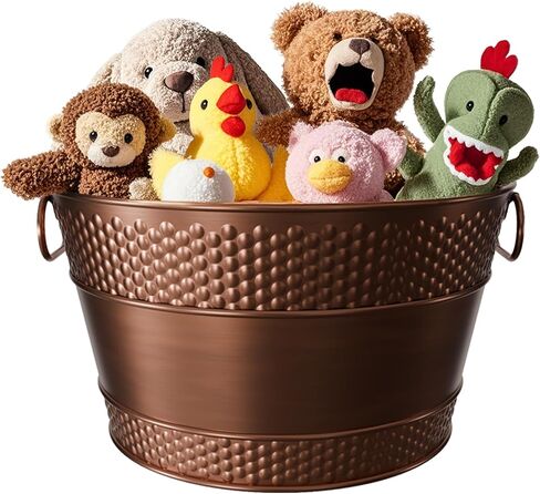 Copper Metal Dog Toy Storage Bin, 15-Quart | Sturdy Round Design with Handles, Easy Toy Access and Carrying, Suitable for Living Rooms in Kuwait