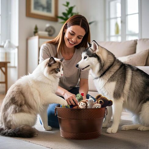 Copper Metal Dog Toy Storage Bin, 15-Quart | Sturdy Round Design with Handles, Easy Toy Access and Carrying, Suitable for Living Rooms in Kuwait