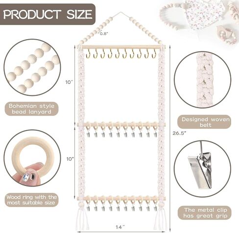 POVETIRE Pacifier Clip Holder Baby Bibs Organizer Burp Cloth Storage | Neutral Hair Accessories Organizer Headband Holder Hanging Wall Decor for Nursery Newborn Infant Girls and Boys Room in Kuwait