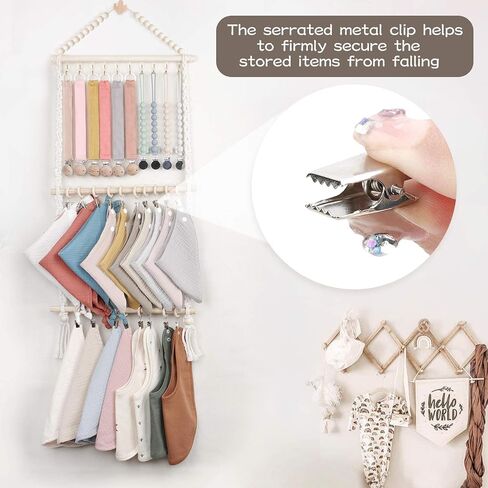 POVETIRE Pacifier Clip Holder Baby Bibs Organizer Burp Cloth Storage | Neutral Hair Accessories Organizer Headband Holder Hanging Wall Decor for Nursery Newborn Infant Girls and Boys Room in Kuwait