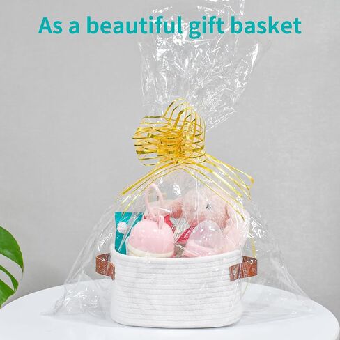 ABenkle Small Storage Basket, Mini Baskets with Handle, Cute Cotton Woven Baskets for Shelves, Boho Decorative Toy Storage Bin for Nursery, Spa, Empty Gift Basket - XS, White in Kuwait
